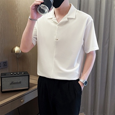 夏男古巴领纯色衬衫男休闲宽松休闲衬衣小伙A236-82552-P55，男装衬衫，电商A236