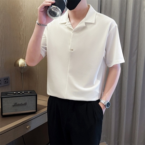 夏男古巴领纯色衬衫男休闲宽松休闲衬衣小伙A236-82552-P55图片