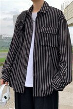 C3082/P40春装条纹长袖衬衣男立体口袋工装大码衬衫男四季款图片