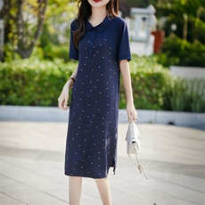 夏季新款简约娃娃领波点连衣裙女宽松百搭显瘦时尚休闲裙，女装连衣裙，臻维羊绒