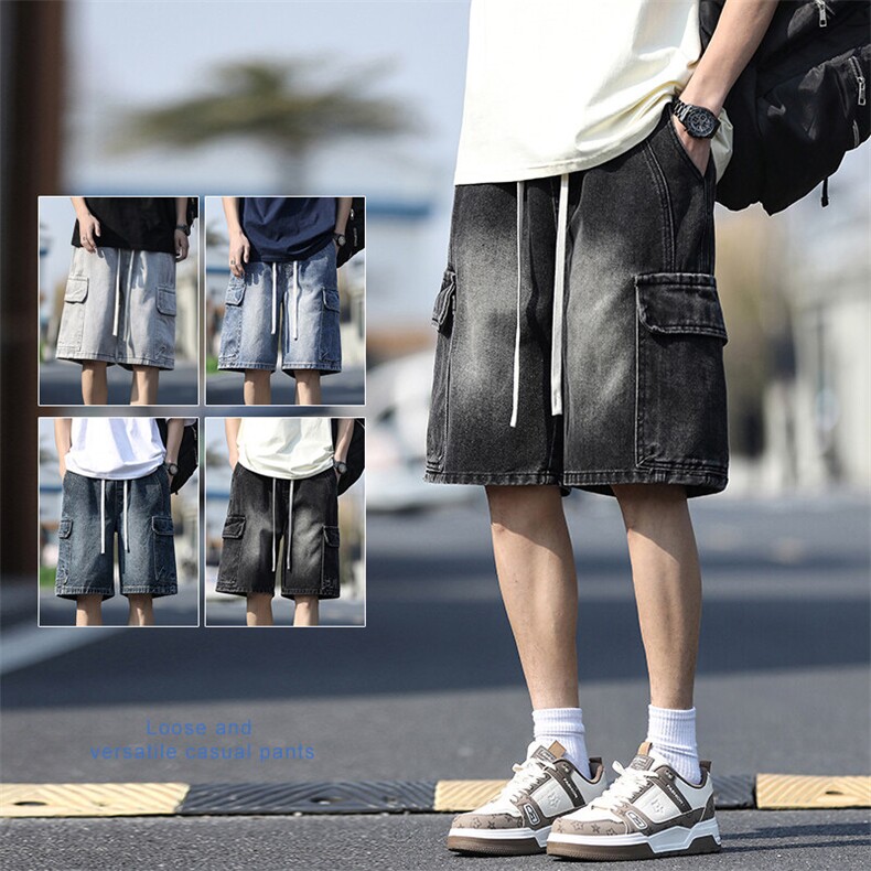 【现货】新款工装立体口袋松紧腰橡筋宽松直筒美式五分裤5803-P41图片