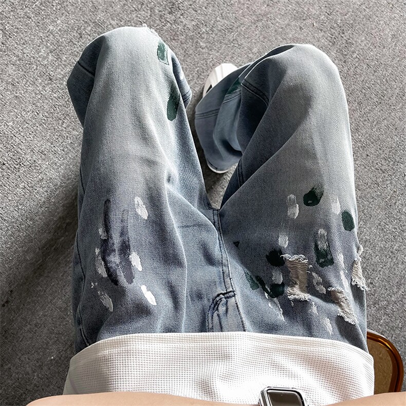 小众街头水洗做旧涂鸦直筒牛仔裤男宽松夏季高街阔腿裤T88500-p45,男装牛仔裤,星座1008
