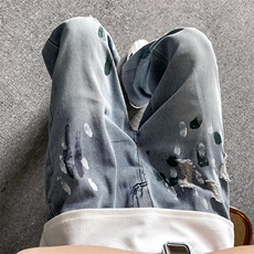 小众街头水洗做旧涂鸦直筒牛仔裤男宽松夏季高街阔腿裤T88500-p45，男装牛仔裤，星座1008