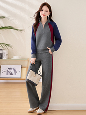 高级感休闲运动套装女春秋两件套2025新款洋气减龄撞色穿搭一整套，女装套装/套裙，梦依杭