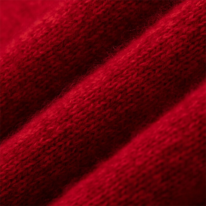 2025春秋新款羊绒衫女V领红色显瘦上衣拉绒针织套衫,女装羊绒衫,羢衣兜