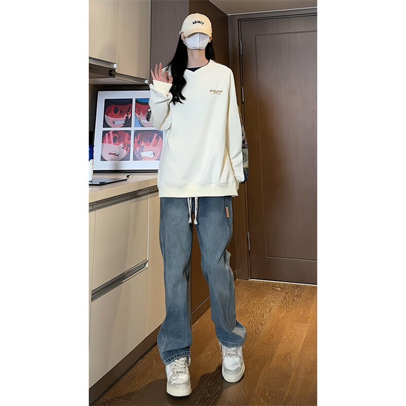 2025春季新款女模内景大码假两件刺绣卫衣M-5XHW24058-特P35,男装卫衣,电商A022