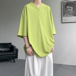 8XL-M短袖t恤男款夏季薄款垂感小V领七分袖加肥加大码DT005特P20图片