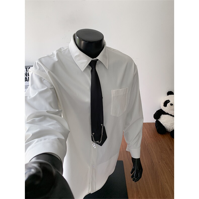 深灰色衬衫男生秋季高级感休闲翻领衬衣cleanfit复古宽松长袖外套，男装衬衫，电商A001