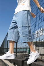 七分牛仔裤男士短裤夏季潮牌5五分宽松休闲破洞中裤工装DS801TP45，男装牛仔裤，电商A102