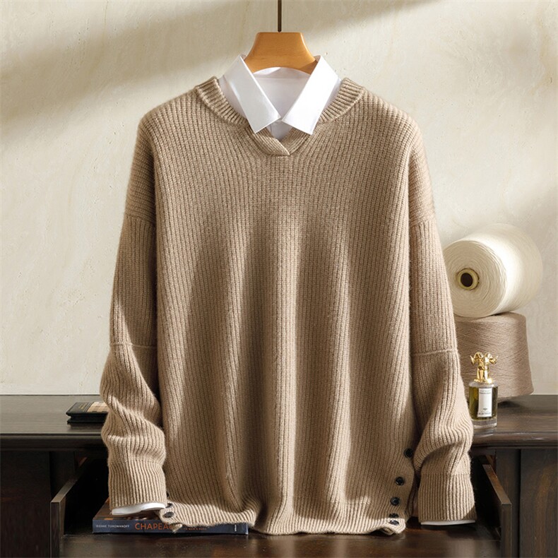 秋冬新款男士棒球领纯色羊绒衫韩版宽松针织衫毛衣男式加厚打底衫男装，男装羊绒套衫，澳坤羊绒