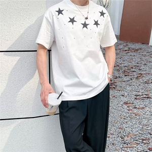 纯色网红小众轻奢男T恤短袖百搭无品牌夏季青少年抗菌落肩袖图片