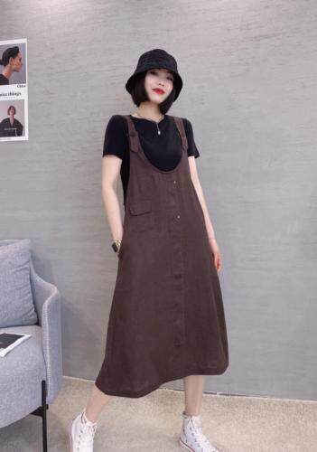 两件套麻料连衣裙，女装连衣裙，依伊贝诺