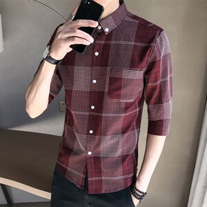 现货2021 夏季短袖衬衫男修身七分袖衬衣韩版CS27P45图片