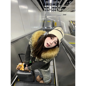 重磅北极绒座山雕大毛毛领毛衣外套冬美式复古休闲慵懒风针织开衫图片