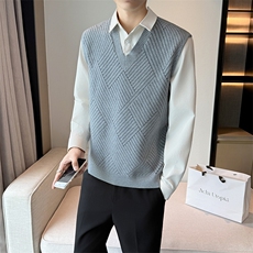 2025抖音男士假两件卫衣衬衫领新款刺绣针织打底衫CS23--P68，男装T恤，电商B278