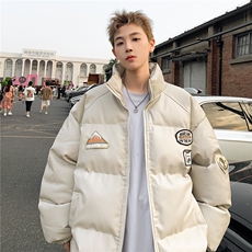 23冬装新款美式复古徽章皮棉服pu情侣棉衣面包服外套男D333P118，男装棉衣，电商A335-1（原A458）