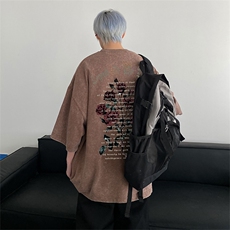 xz605-dsx130-特批30控492026春季新款字母玫瑰印花水洗短袖T恤，男装T恤，星座605(原A050)