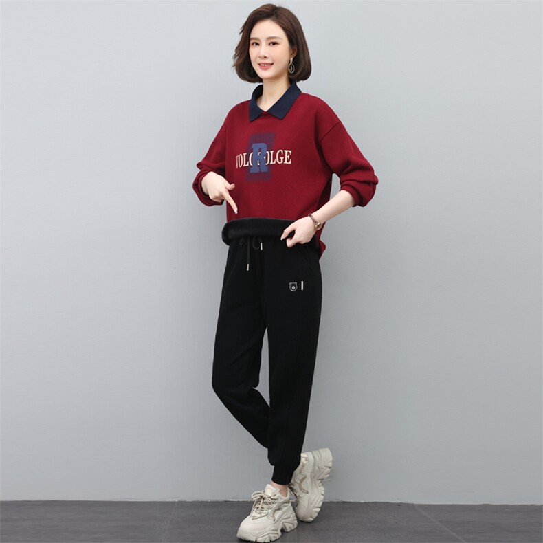 2022年秋季新款韩版时尚气质减龄加绒加厚卫衣套装女休闲两件套装,女装套装/套裙,简韵佳