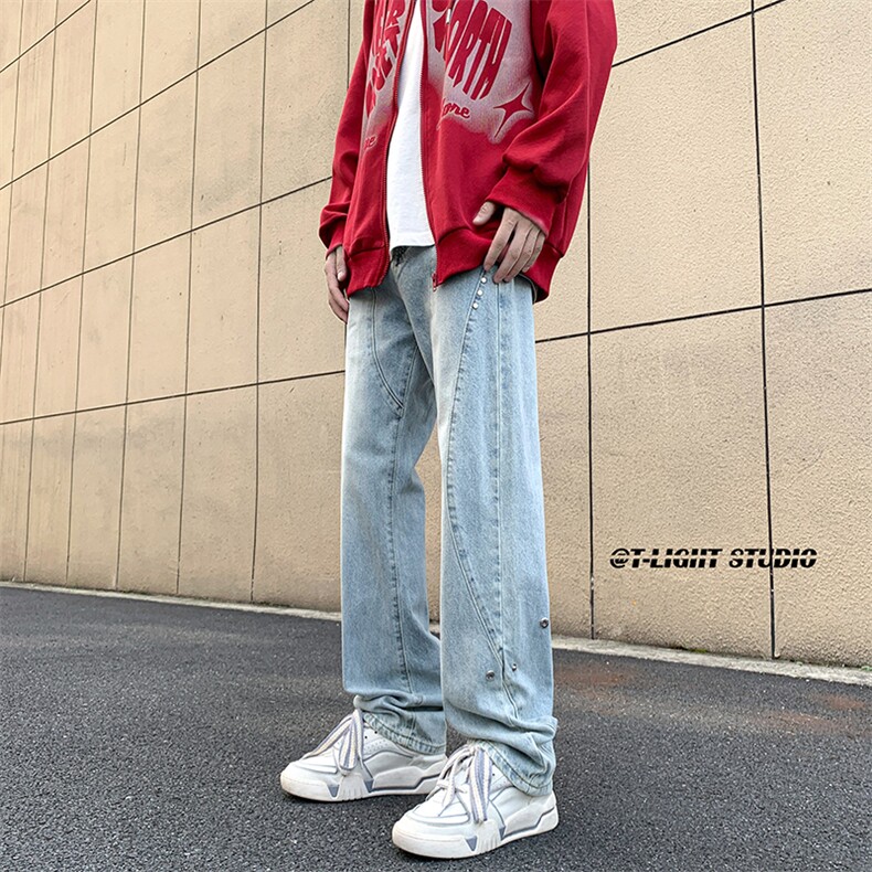 B221美式ins高街暗黑小众个性铆钉小脚牛仔裤LK23142-P65控88,男装牛仔裤,电商B221