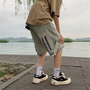 水洗黄泥牛仔短裤男女夏季美式复古高街裤子潮牌五分中裤SA12-P40图片
