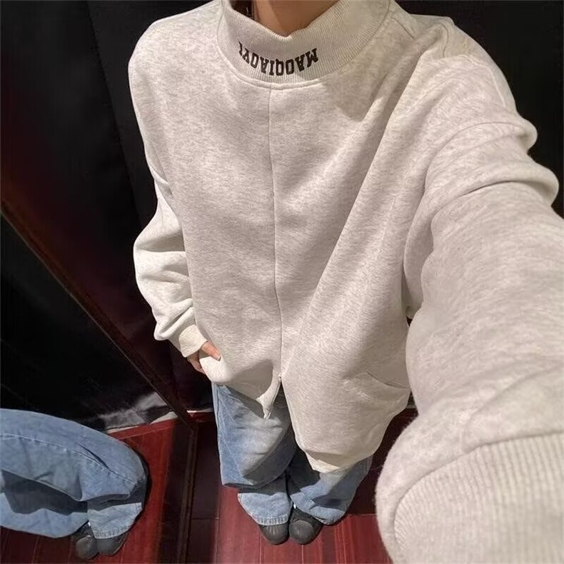 H976-P40美式半高领卫衣男秋潮牌设计感拉链外套vibe高街百搭,女装短外套,电商B323A