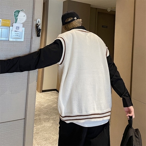 秋款男V领马甲毛衣背心条纹螺纹学生针织衫MJ6009 P45图片