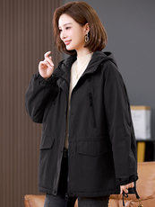 2025年冬季时尚潮流中长款休闲加绒加厚派克服，女装派克服，天丽