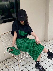 格子半裙?拼格T 高级感十足图片