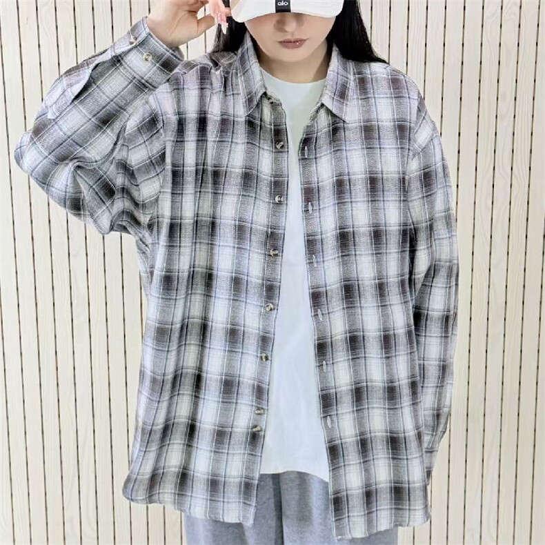 春季新款现货（跨境电商）格子男女情侣款潮流宽松格纹衬衣,男装衬衫,星座1107-1