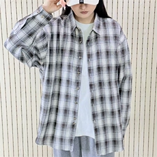 春季新款现货（跨境电商）格子男女情侣款潮流宽松格纹衬衣，男装衬衫，星座1107-1