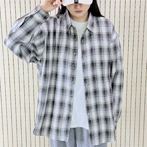 春季新款现货（跨境电商）格子男女情侣款潮流宽松格纹衬衣图片