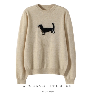 2025年秋季新款百搭女士小狗刺绣套头衫，女装羊绒衫，朵暖羊绒