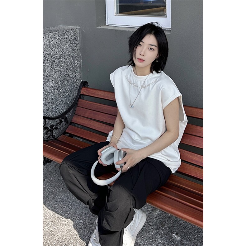 港风大码网红麂皮绒字母刺绣圆领无袖T恤XZ213-T070-P35控48,男装T恤,星座213