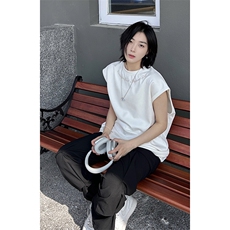 港风大码网红麂皮绒字母刺绣圆领无袖T恤XZ213-T070-P35控48，男装T恤，星座213