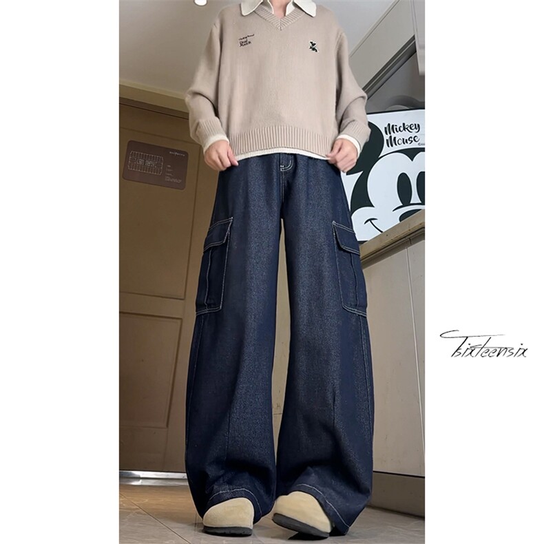美式复古水洗直筒工装裤男女街头宽松牛仔裤A166-NA5707-P50控88图片