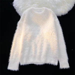 网图4cm仿水貂毛针织衫毛绒慵懒圆领毛衣高级9色A025-FM17177-P52图片