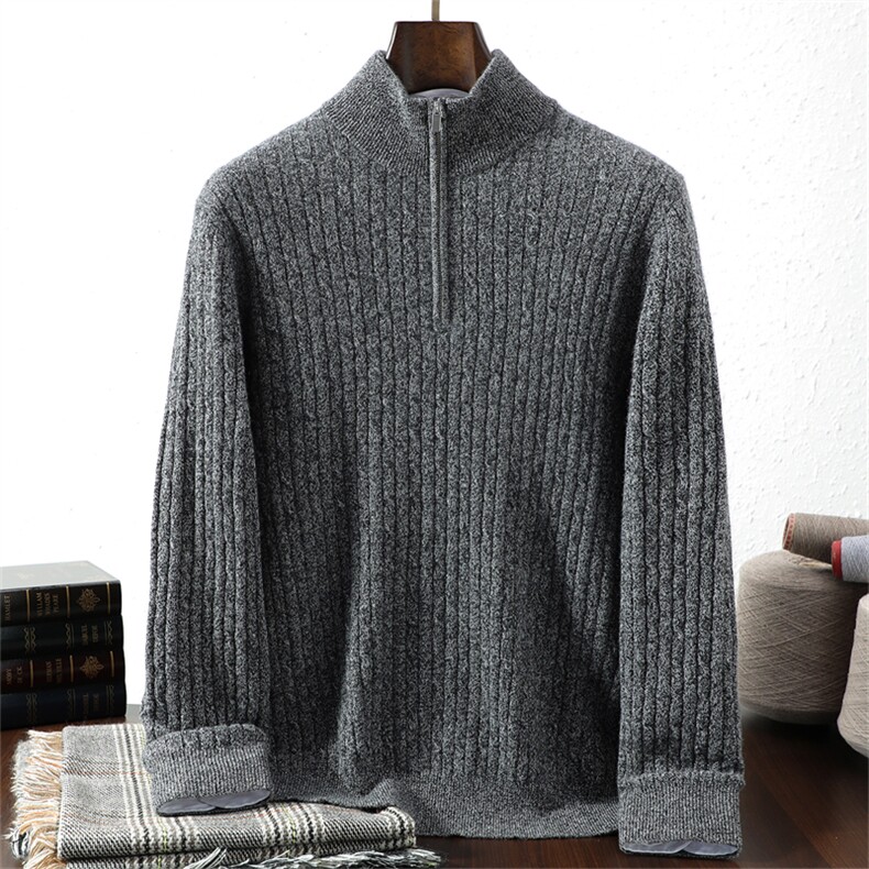 2025年秋季长袖半拉链麻花半高领时尚休闲，男装羊绒套衫，暖思纯羊绒
