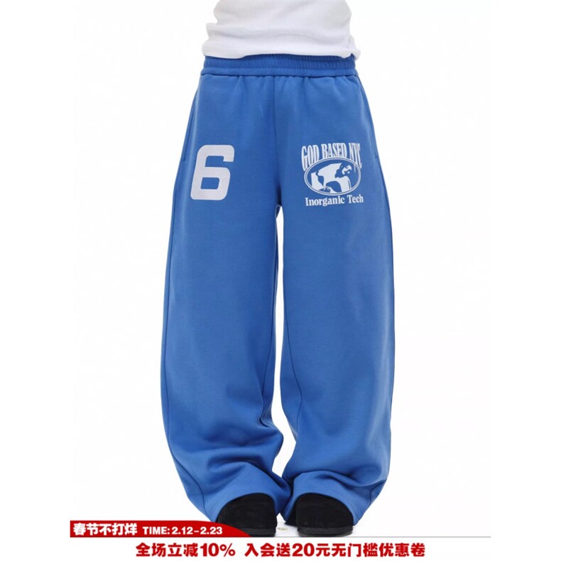 1506/Q23870/P43美式刺绣植绒印花弯刀阔腿慵懒版型长裤休闲卫裤图片