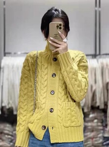 秋冬新款女翻领外搭纯色韩版毛衣外套显瘦羊毛开衫,黄色毛衣怎么搭配女图片