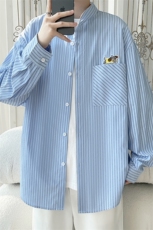 浅蓝色长袖衬衫男生2025年春季青少年大码腊肠狗刺绣长袖衬衣外套，男装衬衫，电商A022