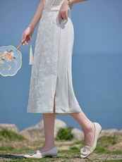 2025年夏季宽松新中式复古高腰提花半身裙，女装半身裙，卡杰菲