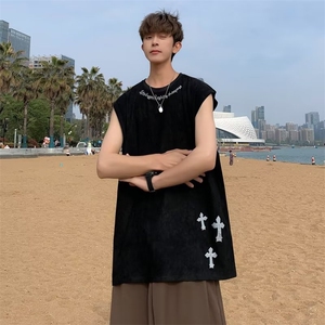 美式圈圈十字架短袖T恤男女流行免烫街头圆领无袖上衣图片