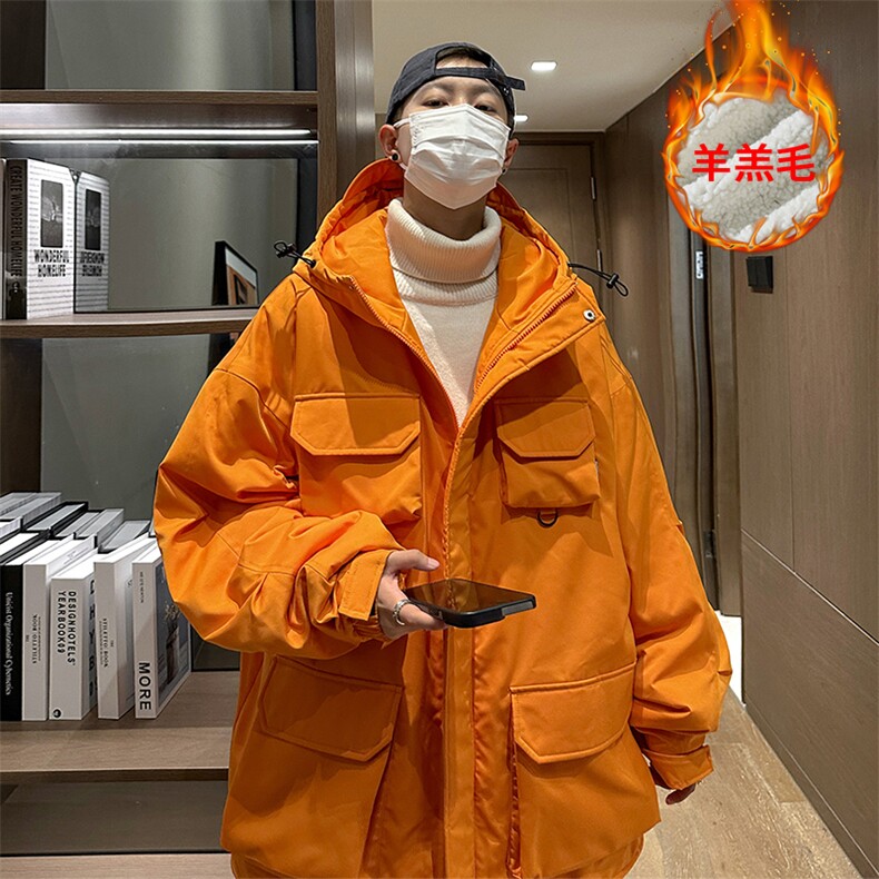 2025冬季新款港风外景大码多口袋羊羔毛棉衣M-5XHM22545-P110，男装棉衣，电商A022