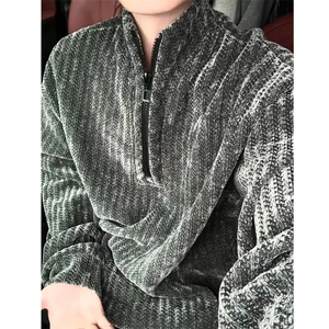 2025年拉链半高领男雪尼尔 秋冬季纯色套头线衣服宽松花线图片