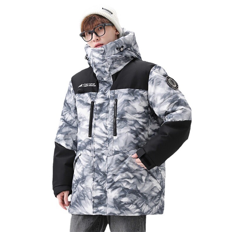 标白鸭绒羽绒服2025潮牌同款迷彩连帽保暖加厚外套DB6591-P180,男装羽绒服,星座1210A