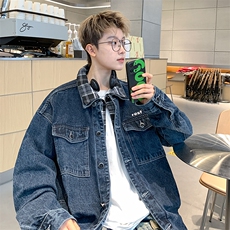 JK8810-P78美式秋假两件宽松型牛仔外套，男装工装外套，星座1503