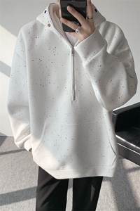 WY10181-特P55 加绒特65 重磅美式连帽大码卫衣半拉链外套男图片