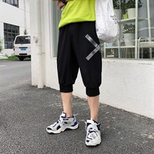 文艺灰色夏季宽松工装裤子日系七分裤A061-K159-P45锦纶90氨纶10，男装休闲裤，电商A061