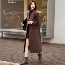 现货、、、2024秋冬新款时尚潮流大气长款过膝羊绒大衣，女装双面呢大衣，魅丽静蓝