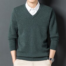 冬季新款纯羊毛毛衣男休闲翻领纯色针织衫中年男装YYJ8823-P210图片